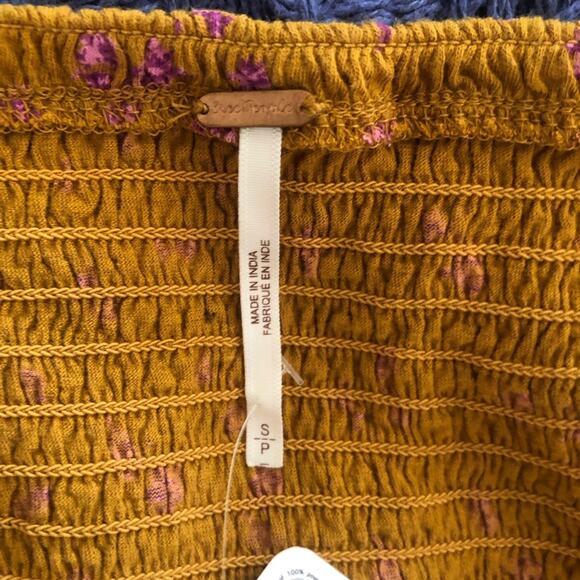 Free People NWT Chic Mix Print Effortless Style Comfort Smocked Golden Combo SM - Picture 9 of 16
